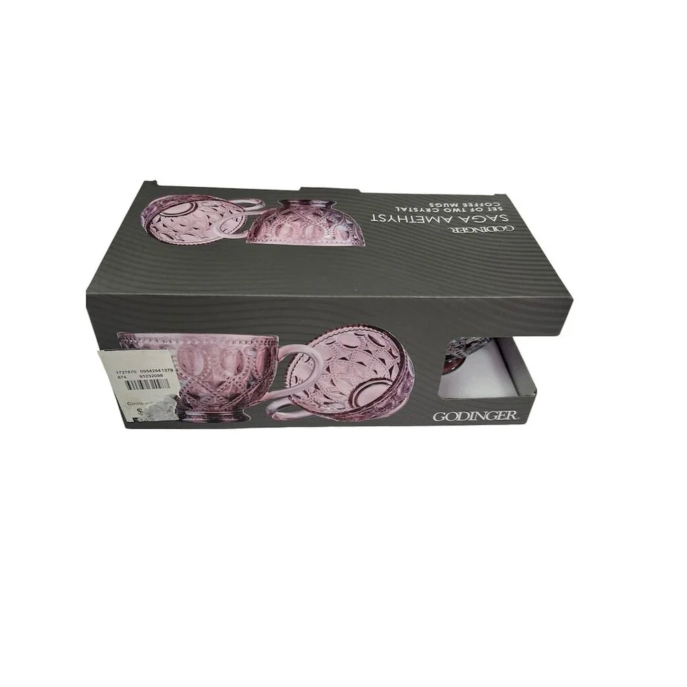 Godinger Saga Amethyst Coffee/Tea Mug Set of 2 Purple Embossed w/ Box